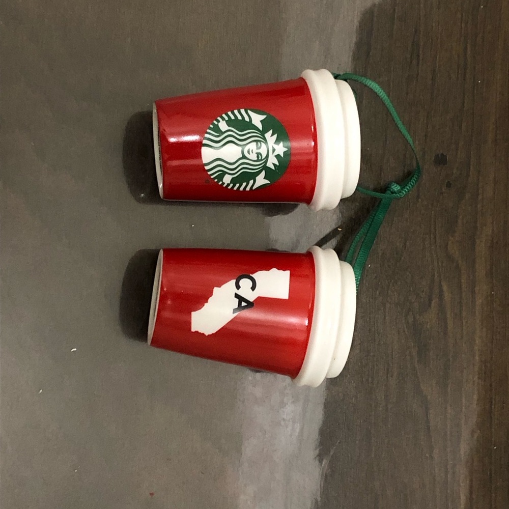 Starbucks Red Mini Cup Ornaments with Green Cords